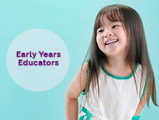 Early Years Educators written next to young Asian girl smiling