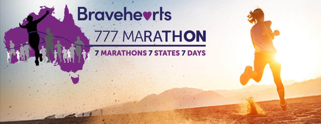 Bravehearts 777 Marathon Woman's silhouette running on sand into sunset