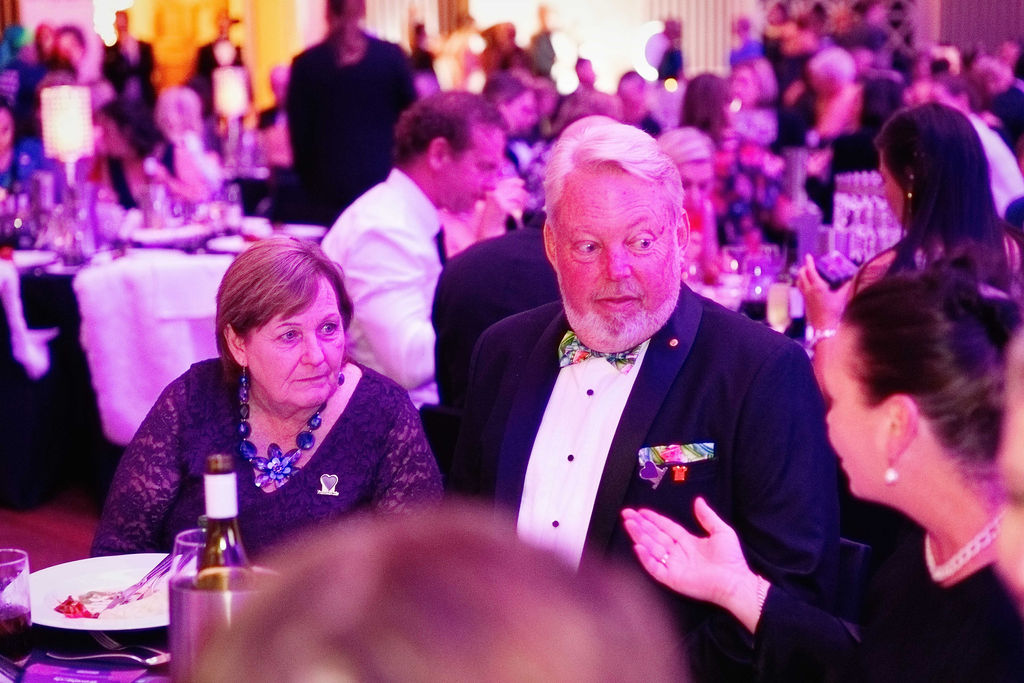 Bravehearts Ball Denise and Bruce Morcombe OAM talking and dressed in forma attire