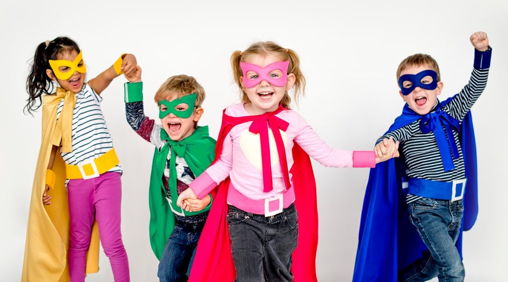 children dressed up as superheroes for Bravehearts Day